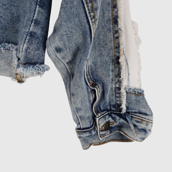 American Bazi Womens Cropped Distressed Denim Jacket Sz S - Picture 7 of 13